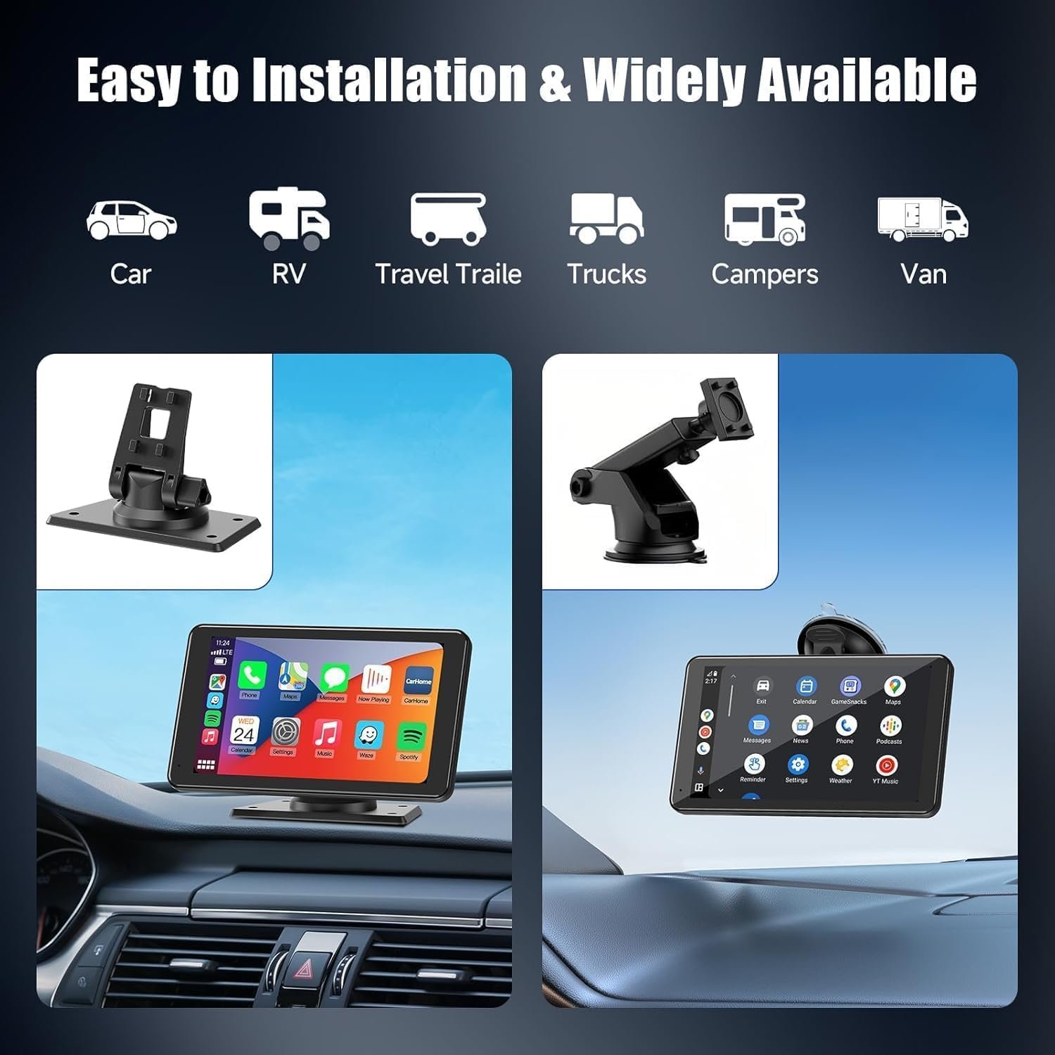 Portable Wireless Carplay Car Stereo, 7" HD Touchscreen for Car with Apple CarPlay & Android Auto with Backup Camera/Mirror Link/Voice Control/Bluetooth/GPS/AUX/FM Satellite Radio for All Vehicles - Image 3