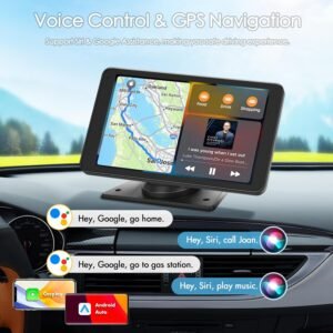 Portable Wireless Carplay Car Stereo, 7" HD Touchscreen for Car with Apple CarPlay & Android Auto with Backup Camera/Mirror Link/Voice Control/Bluetooth/GPS/AUX/FM Satellite Radio for All Vehicles