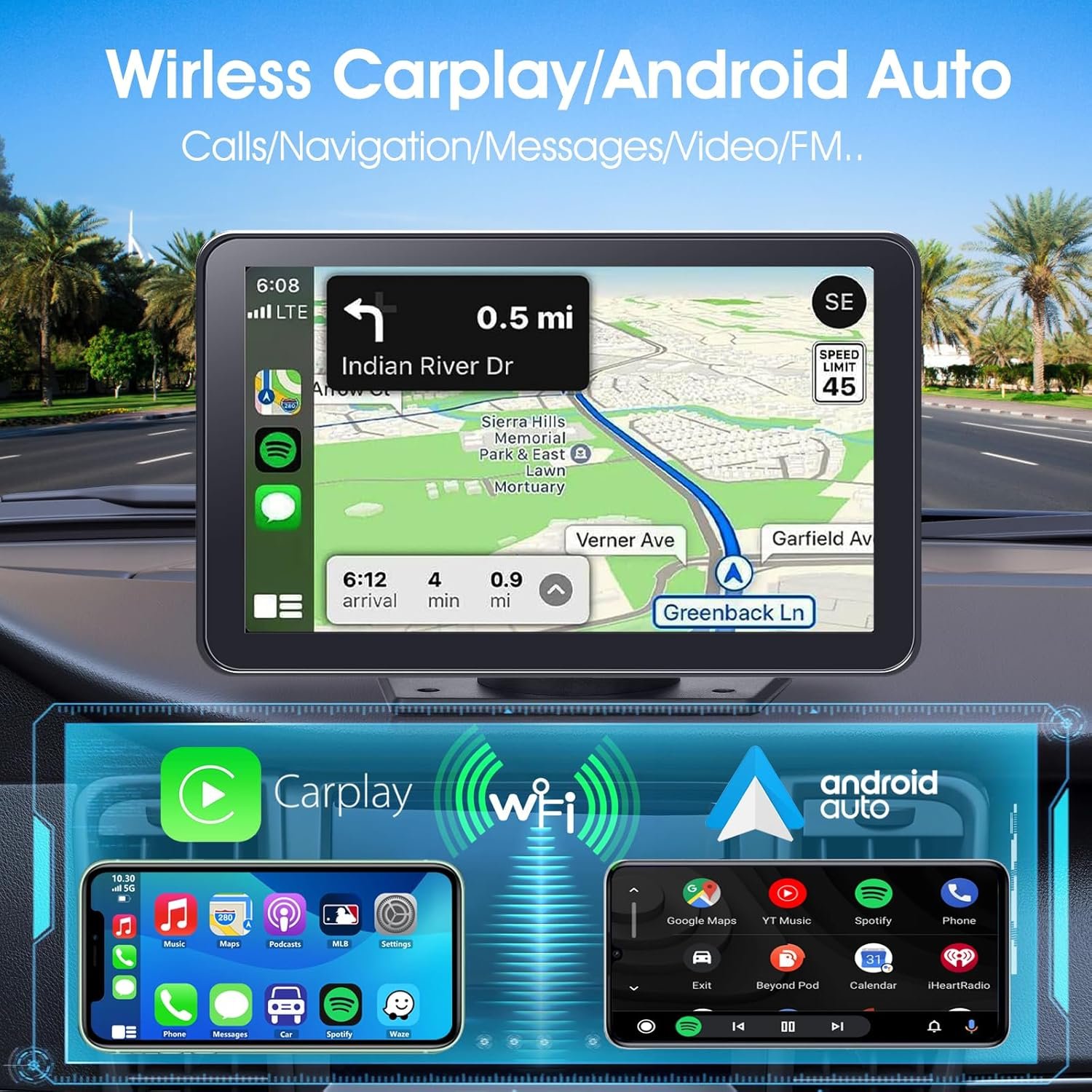 Portable Wireless Carplay Car Stereo, 7" HD Touchscreen for Car with Apple CarPlay & Android Auto with Backup Camera/Mirror Link/Voice Control/Bluetooth/GPS/AUX/FM Satellite Radio for All Vehicles - Image 6
