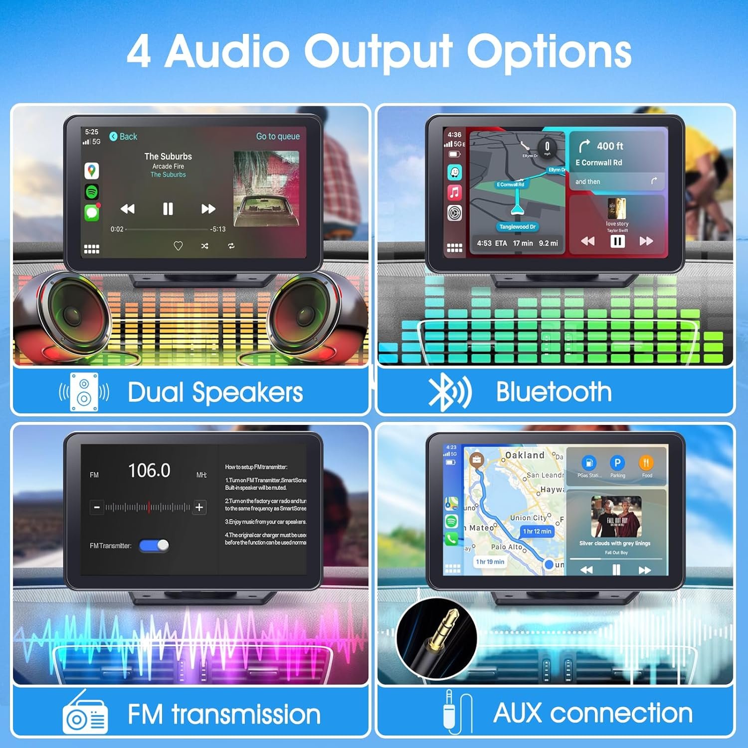 Portable Wireless Carplay Car Stereo, 7" HD Touchscreen for Car with Apple CarPlay & Android Auto with Backup Camera/Mirror Link/Voice Control/Bluetooth/GPS/AUX/FM Satellite Radio for All Vehicles - Image 2